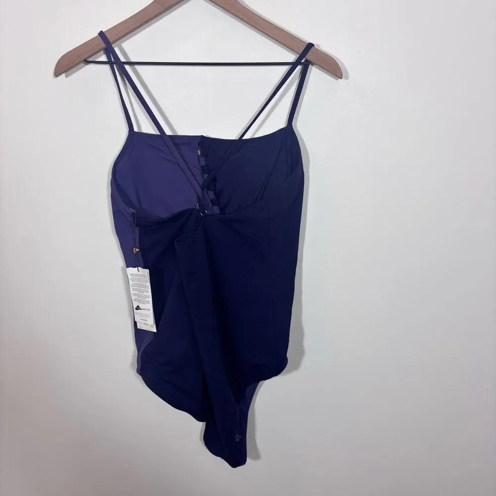 CALIA Women's Looped Apron Neck One Piece NEW with tag Storm Haze Size 16 Swim